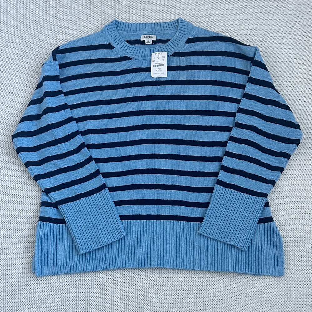NWT! J Crew 100% Cotton Striped Crew Neck Sweater Blue/Navy Size Small